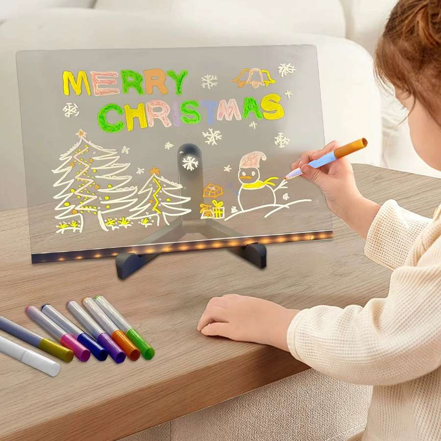LED-Notizblock-Tafel aus Acryl mit Nachtlicht-Funktion, bunt, inklusive 7 Stiften für DIY-Zeichnungen und Malereien - Bild 2