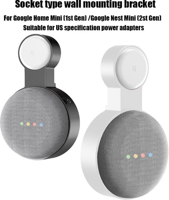 Wandhalterung für Google Home Mini (1. Generation) und Nest Mini (2. Generation) in Weiß für US-Steckdosen - Bild 1