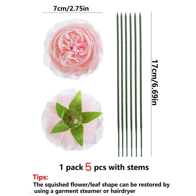 TTCY Künstliche Pfingstrosen-Blumenstängel in Pink aus Textil für deine Tischdekoration und Hochzeitsfloristik - Bild 2