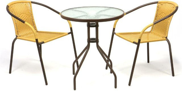 VCM 3-tlg. Bistroset aus Poly-Rattan mit Glastisch für Balkon, Garten und Terrasse, B/T/H: 60 x 60 x 72 cm - Bild 1
