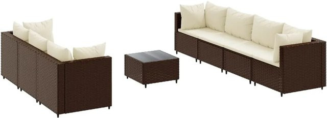 vidaXL 8-tlg Garten-Lounge-Set aus Poly-Rattan mit Kissen in Braun und Cremeweiß - Bild 1