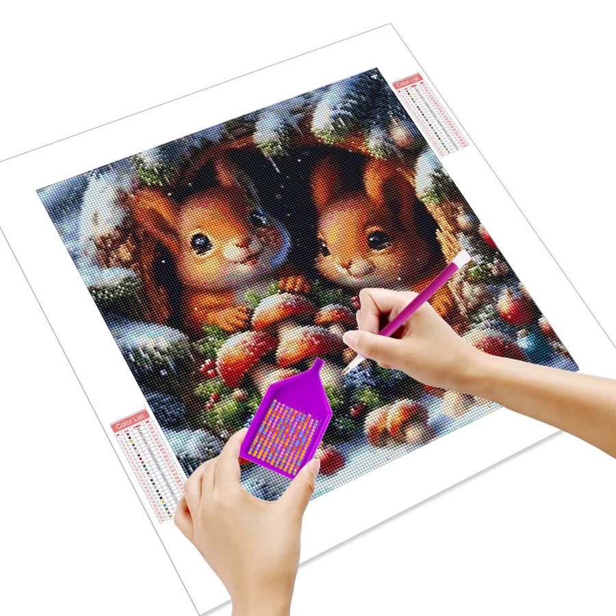 HUACAN Diamantmalerei Set mit niedlichem Winter-Eichhörnchen, 5D DIY Diamant-Stickerei, Vollflächiges Mosaik-Bild in Multicolor, B/H: 20 x 20 cm - Bild 2