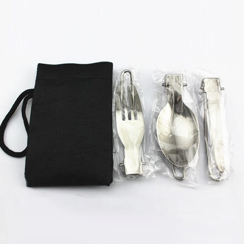 Igeteck 3-teiliges Camping-Besteck-Set aus Edelstahl in Silber mit Etui, bestehend aus Klappmesser, Gabel und Löffel - Bild 4