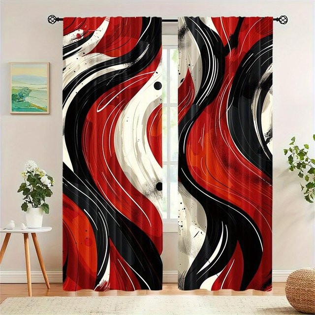 Yiran Furniture 2er-Set Halbverdunkelungsvorhänge mit abstraktem Streifendruck in Multicolour, zeitgenössischer Stil, B: 50 cm, H: 160 cm - Bild 1