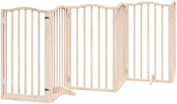 vidaXL Hundegitter aus Pappelholz mit Tür, faltbar, 6 Paneele, Braun, Breite: 300 cm