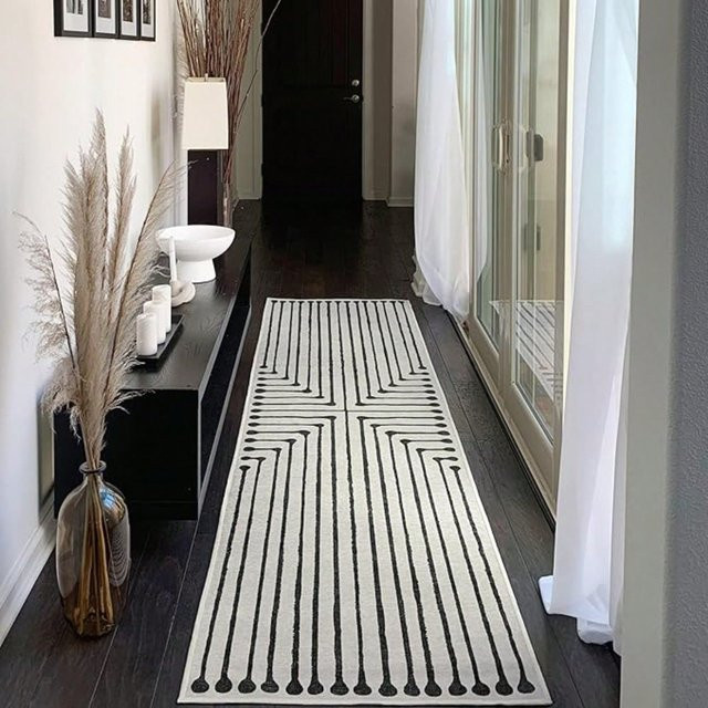 Lodestar Teppichläufer mit geometrischem Streifen-Design in Holzoptik, weiß, B/T: 40 x 120 cm - Bild 1