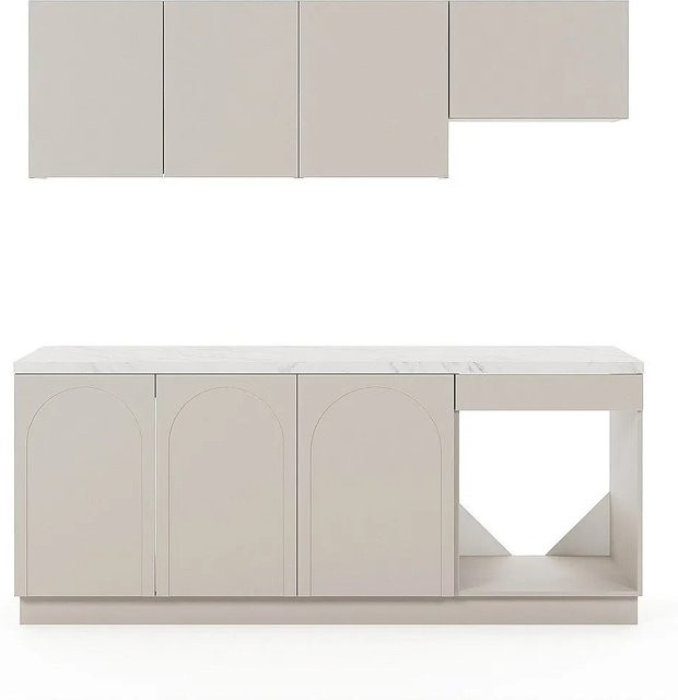 Moderne Küchenzeile Nalyra von Vente-unique in Beige und Weiß mit Marmoreffekt, B/T/H: 200 x 60 x 86 cm - Bild 1