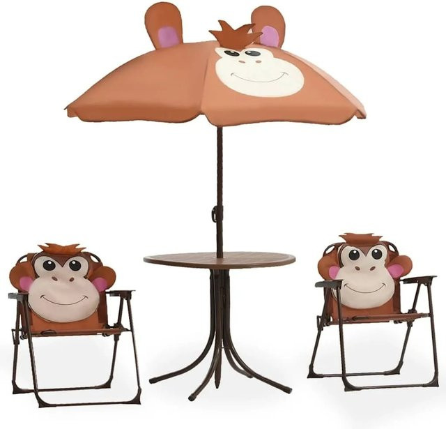 Furnicato 3-tlg. Garten-Bistro-Set für Kinder mit Sonnenschirm in Braun - Bild 1