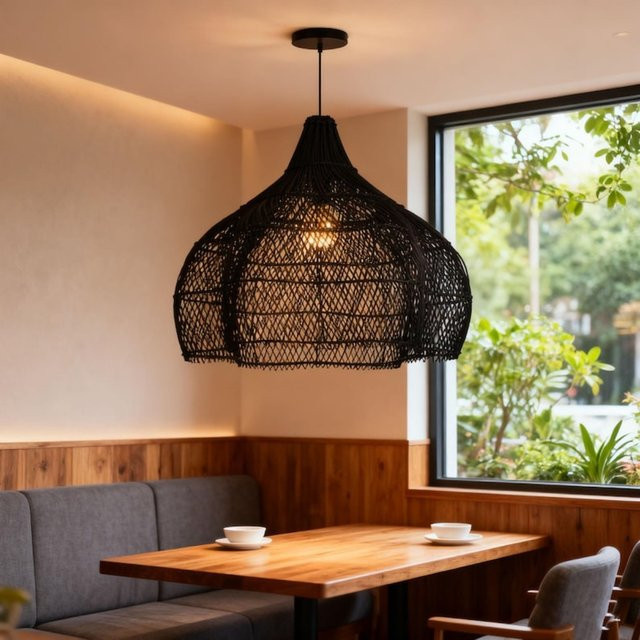 JOYINLED Moderne japanische Pendelleuchte aus handgemachtem Rattan-Korbgeflecht - Bild 1