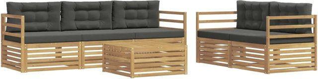 vidaXL Outdoor-Sofagarnitur aus Akazienholz mit Polstern in Weiß und Anthrazit, 6-teiliges Set mit Tisch und Sitzkissen - Bild 1