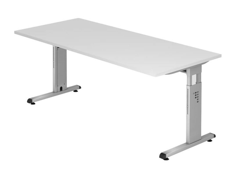 BIGBOXX Elektrischer Schreibtisch mit höhenverstellbarem C-Fuß-Gestell in Weiß und Silber - Bild 1