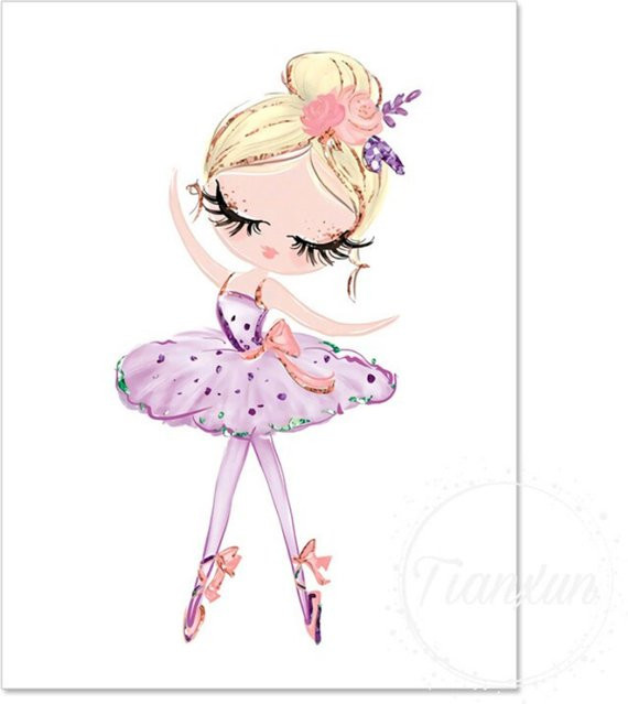 TPFLiving Poster Leinwand Ballett Tänzerin mit Schwan und Einhorn für das Kinderzimmer, Mehrfarbig, Breite: 40 cm, Höhe: 60 cm - Bild 1