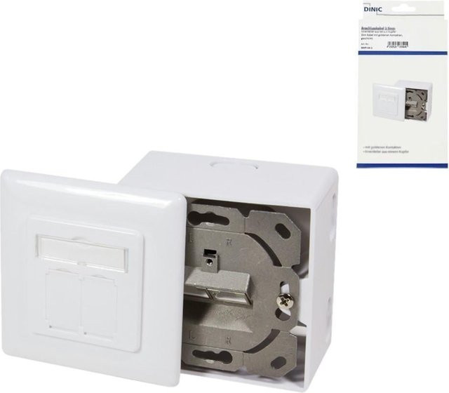 DINIC Netzwerkdose zweifach Cat.6/5 mit RJ45 Buchsen, geschirmt, LSA-Anschluss für Unterputz und Aufputz, Weiß - Bild 1