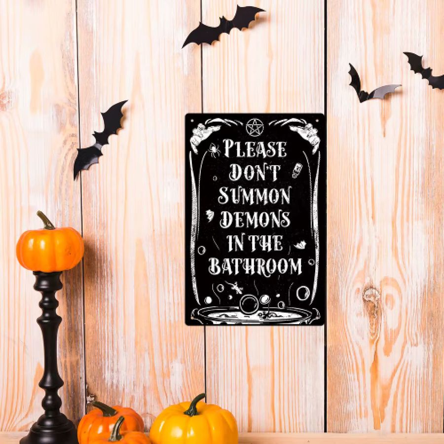 Putuo Decor Vintage Metallblechschild bitte beschwören Sie Dämonen im Badezimmer für Halloween - Bild 5