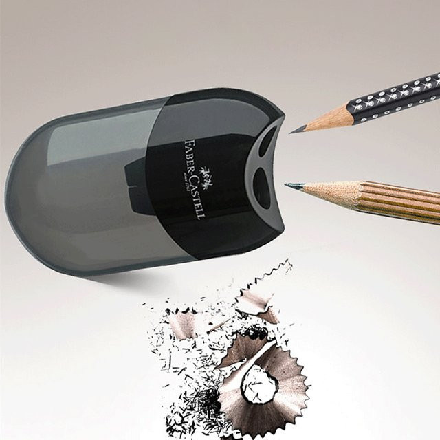 Faber Castell Manueller Bleistiftspitzer mit Doppelloch und Kunststoffbehälter in Schwarz - Bild 1