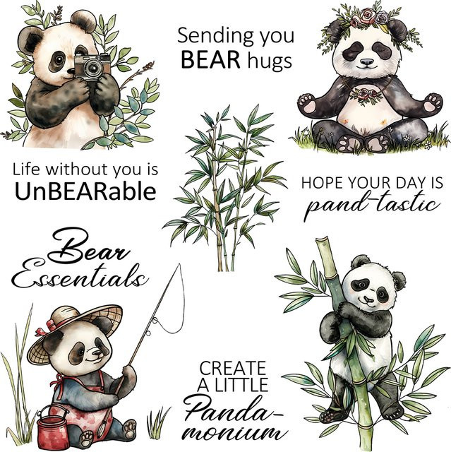 Mango craft Stempelset Panda und Bambus mit Silikonstempel und Metallschneidwerkzeug für DIY Scrapbooking und Kartenbasteln - Bild 1