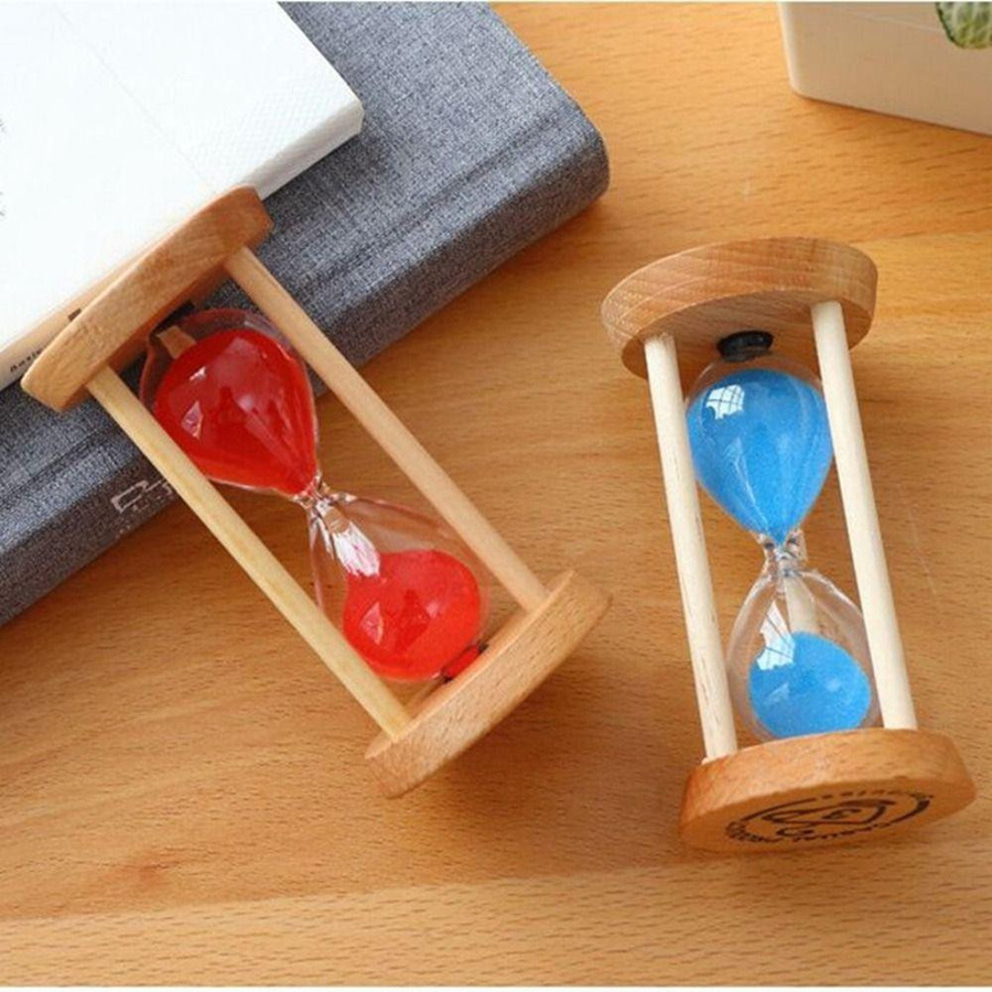 XUNYUa Runde Sanduhr aus Holz und Glas in Gelb mit 3 Minuten Timer - Bild 3