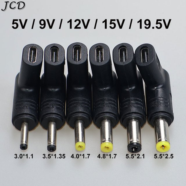 JCD USB-C auf DC Jack Ladeadapter Konverter in Schwarz für Router, Tablet und Fan, unterstützt 5V 9V 12V 15V 19,5V PD - Bild 1