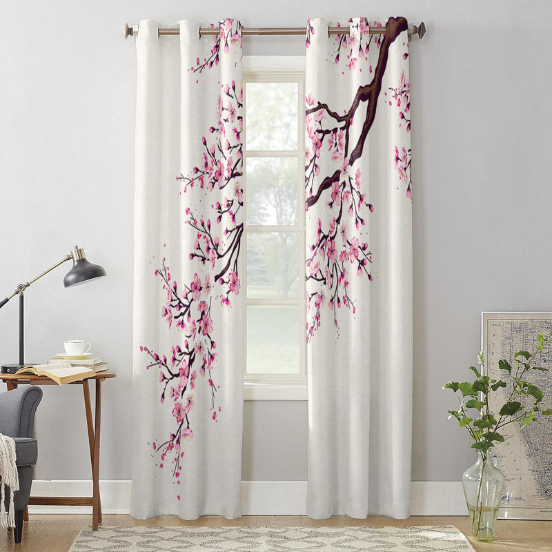 Super Six Sakura Fenstervorhang im japanischen Stil mit floralem Design, Farbe: Pink, B/H: 135 x 230 cm - Bild 2
