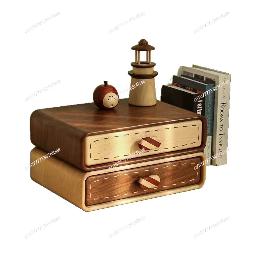 Schmuck-Aufbewahrungsbox aus massivem Walnussholz in Braun – 2-lagiger Schreibtisch-Schubladen-Organizer für Ringe und kleine Gegenstände - Bild 5