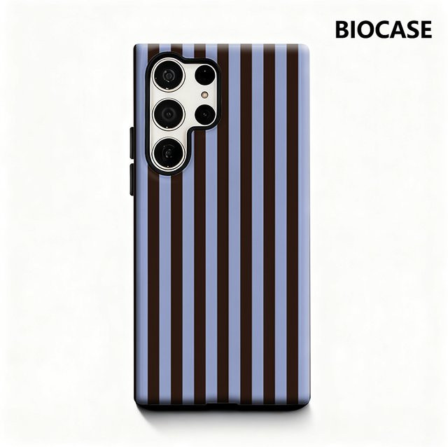 Glänzende Samsung Handyhülle mit braunen und blauen Streifen für Galaxy S25 Ultra, S24 und S23 Ultra Plus - Bild 1
