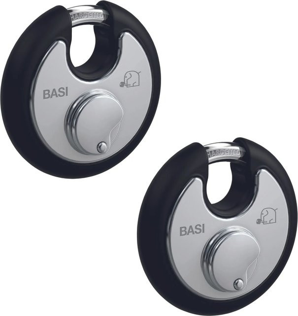 BASI Rundbügel-Vorhangschloss Set 2x RVS 610W in Schwarz mit Edelstahlgehäuse und Witterungsschutz, Durchmesser: 70 mm - Bild 1