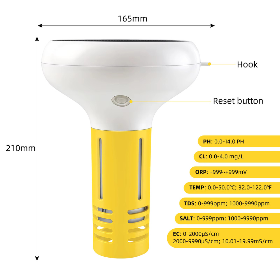 NUOYING 7-in-1 Solarbetriebener Schwimmender Wasserqualität-Tester mit Tuya ZigBee-Verbindung zur Messung von pH-Wert, ORP, TDS, Salzgehalt, Temperatur und Chlor in Weiß - Bild 3