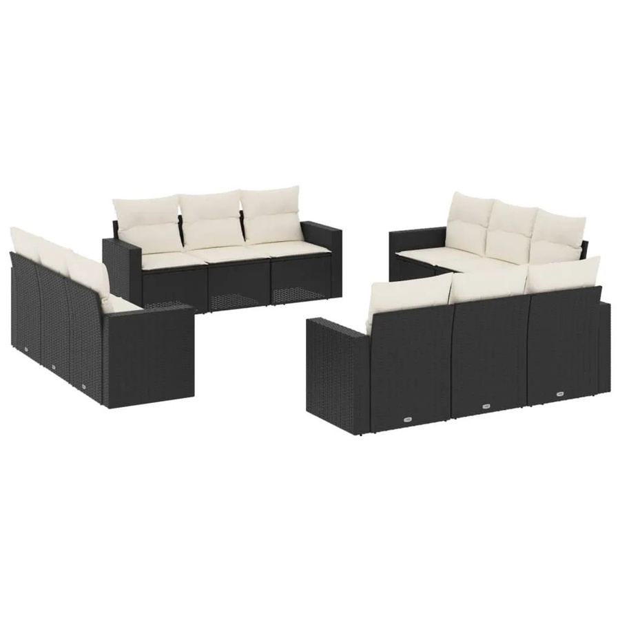 vidaXL 12-tlg. Garten-Sofagarnitur in U-Form aus Poly-Rattan mit Kissen, Schwarz und Beige - Bild 2