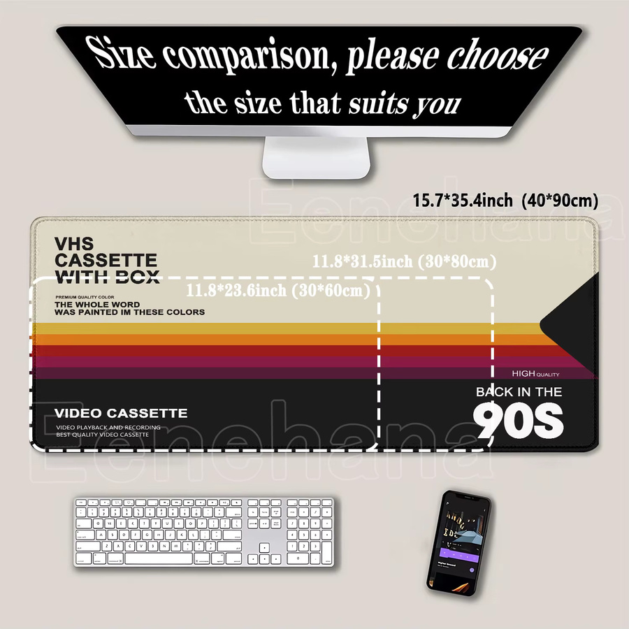 Eenehana XXL Mauspad VHS Retro Design in Multicolour mit Overlock-Rand für Gaming und Büro - Bild 2