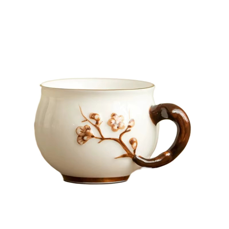 Handgemachte Porzellan Teetasse mit Pflaumenblüten-Relief in Jade, 80 ml - Bild 3