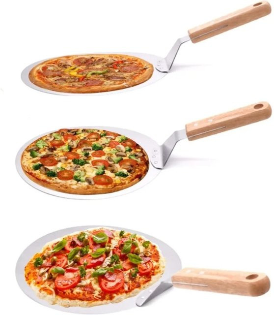FEB.WIND Pizzaschale aus Edelstahl mit Holzgriff, rund, Silber, Durchmesser: 25,0 cm - Bild 1