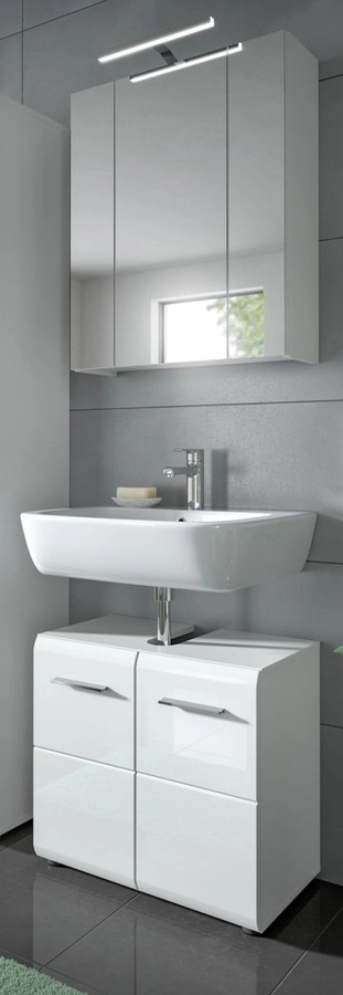 Inn.Furn Badmöbel Set Cover in Weiß Hochglanz 2-teilig mit Waschtischunterschrank und Spiegelschrank B/T/H: 60 x 30 x 185 cm - Bild 1