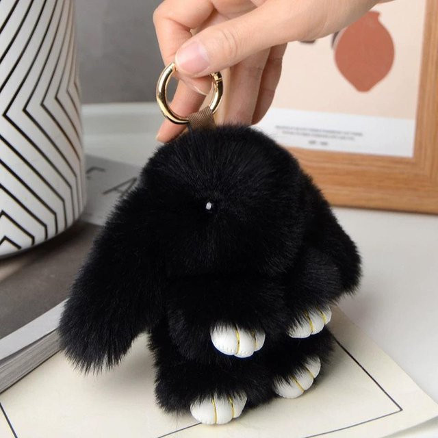 Weicher Kaninchenfell Anhänger von Rd lala in Schwarz, 15 cm Dekoration für Tasche oder Auto - Bild 1