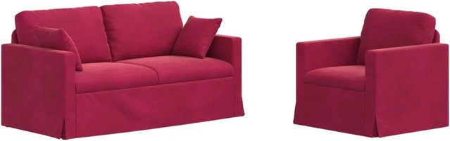 vidaXL Sofa 2-teilig in Weinrot aus Samt mit Metallrahmen, B/T/H: 158 x 78 x 80 cm - Bild 1