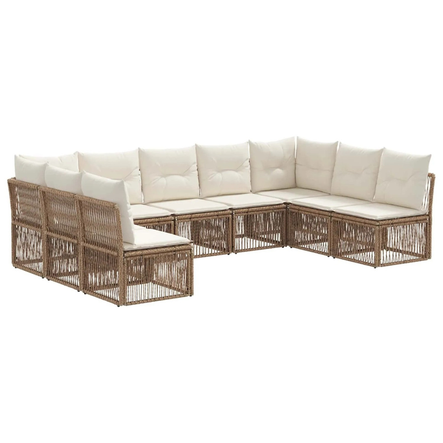 vidaXL Gartensofa-Set 9-teilig in U-Form aus Poly-Rattan und pulverbeschichtetem Stahl in Beige mit Polstern - Bild 2