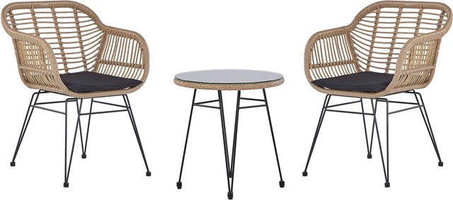 Beliani Bistro Set TROPEA II in Beige und Schwarz mit Glas und Stahl, B/T/H: 52 x 54 x 80 cm - Bild 1
