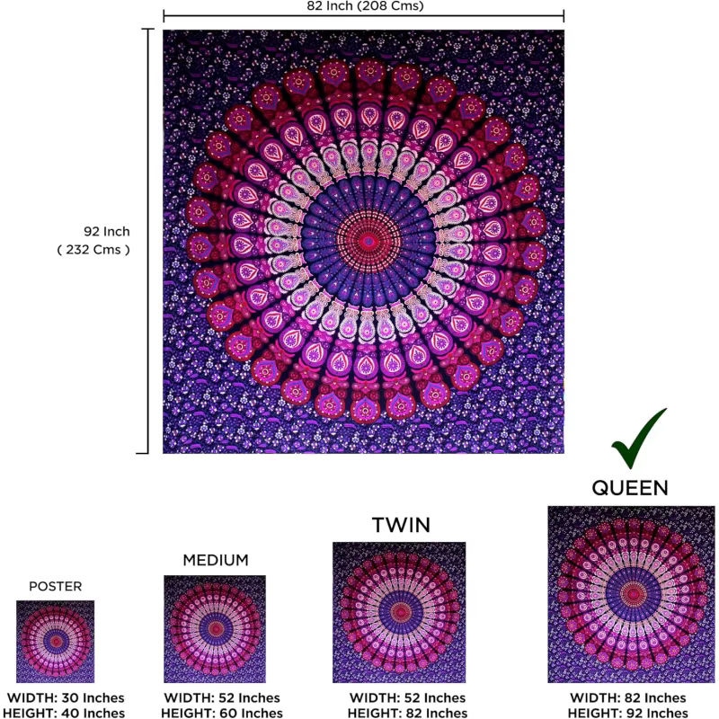VIKAMA Wandteppich mit Mandala-Motiv in Lila, Bohemian Wandbehang aus Baumwolle mit geometrischem Druck, B: 150 cm, H: 130 cm - Bild 2