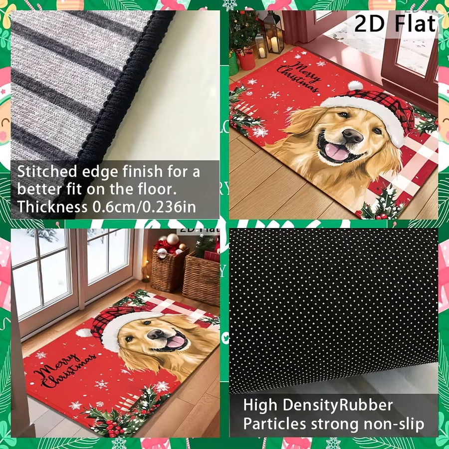 VIKAMA Weihnachts-Bodenmatte mit Golden Retriever-Aufdruck, rutschfest und waschbarer Badezimmerteppich zur Heimdekoration - Bild 6