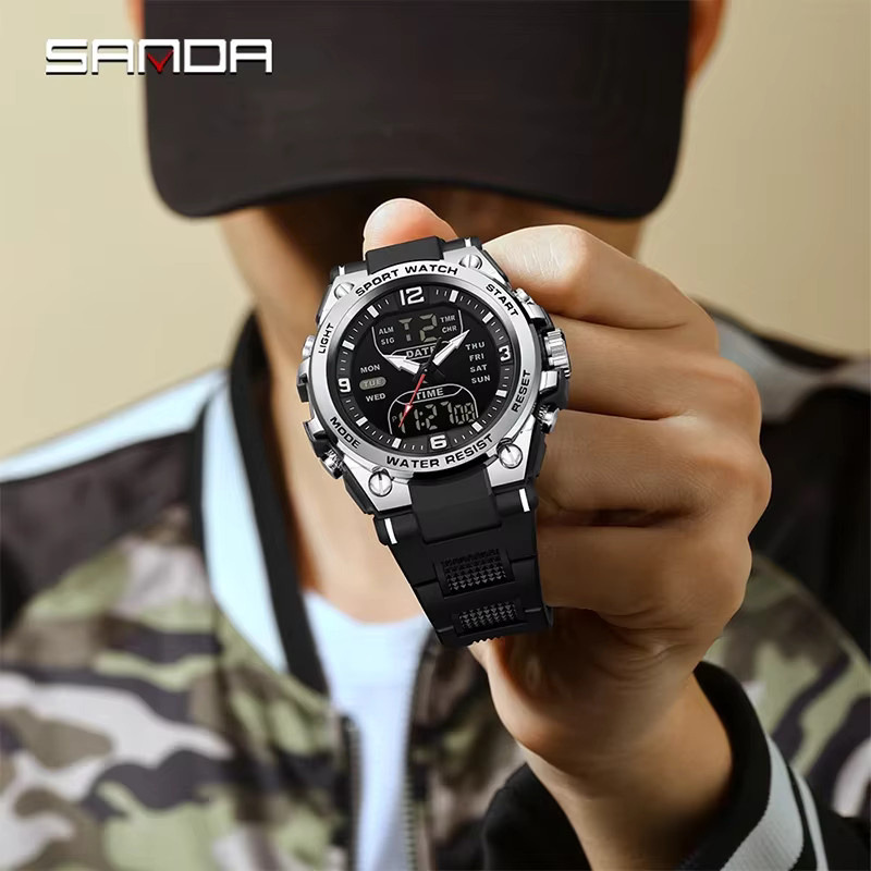 SANDA Armbanduhr, Digitaluhr, Quarz, Kunststoff, Schwarz, Herren - Bild 5