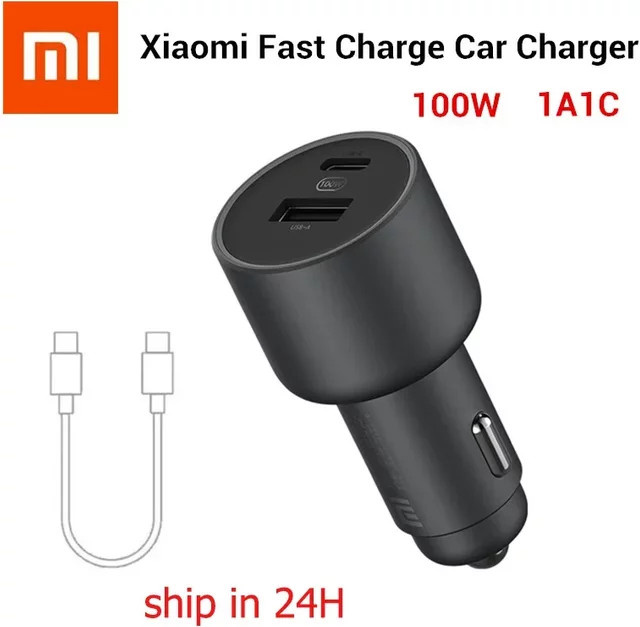 Xiaomi 100W Autoladegerät mit Dual USB Quick Charge USB-A und USB-C in Schwarz inklusive 5A Kabel - Bild 1