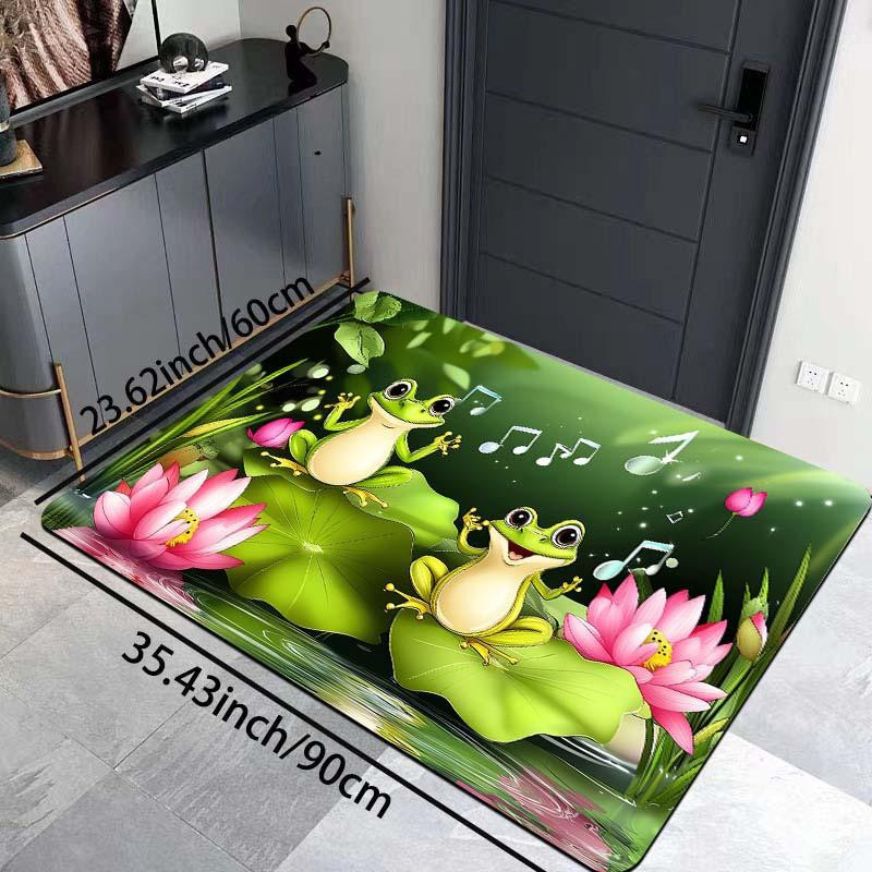Waschbare Cartoon singender Frosch Fußmatte in Multicolour, weicher und rutschfester Teppich für Schlafzimmer und Küche, B/B: 60 x 40 cm - Bild 2