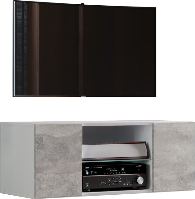 Hängendes VCM TV Lowboard Jusa in Weiß mit MDF und Glas, H x B x T: 40 x 115 x 36 cm - Bild 1