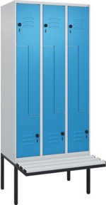 C+P Z-Spind Classic PLUS Sitzbank mit 6 Fächern und Sicherheits-Drehriegel, B/T/H: 212 x 90 x 81,5 cm, Farben: Grau und Blau - Bild 1