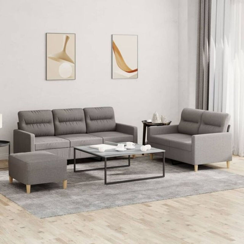 3-tlg. Schlafsofa-Garnitur vidaXL in Taupe meliert mit Kissen aus Stoff und Metallgestell - Bild 1