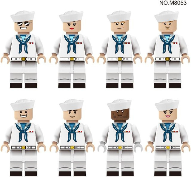 Fun Building Blocks Navy Serviceman Marine Warfighter, Baustein Puppe, 8-teiliges Set, ab 6 Jahren - Bild 1