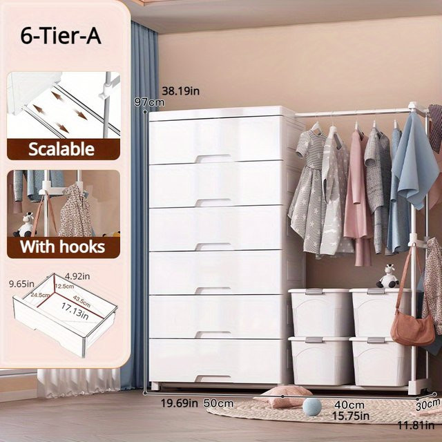 LIUSHADUOLA Kleiderschrank in Weiß mit Regalfächern und Kleiderstange für das Schlafzimmer - Bild 1