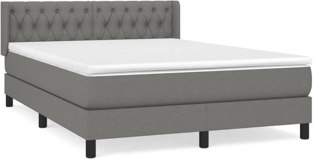 vidaXL Boxspringbett Dunkelgrau mit Matratze und Kopfteil, Hybrid-Bett mit Taschenfederkern aus Stoff, B/T/H: 140 x 190 x 78 cm - Bild 1