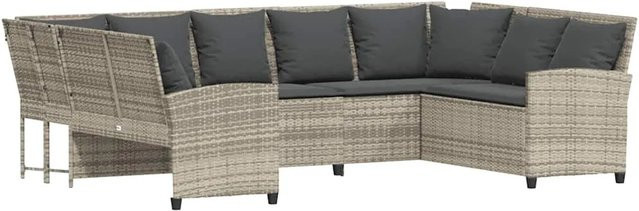 vidaXL Gartensofa L-Form aus Poly Rattan in Hellgrau mit Kissen und UV-beständigen Bezügen - Bild 1