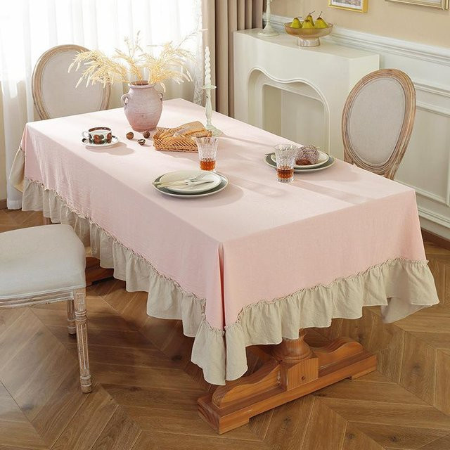 Weiße Rüschen Tischdecke aus Baumwolle von JMG Household Supplies, waschbar, B/T: 140 x 300 cm - Bild 1