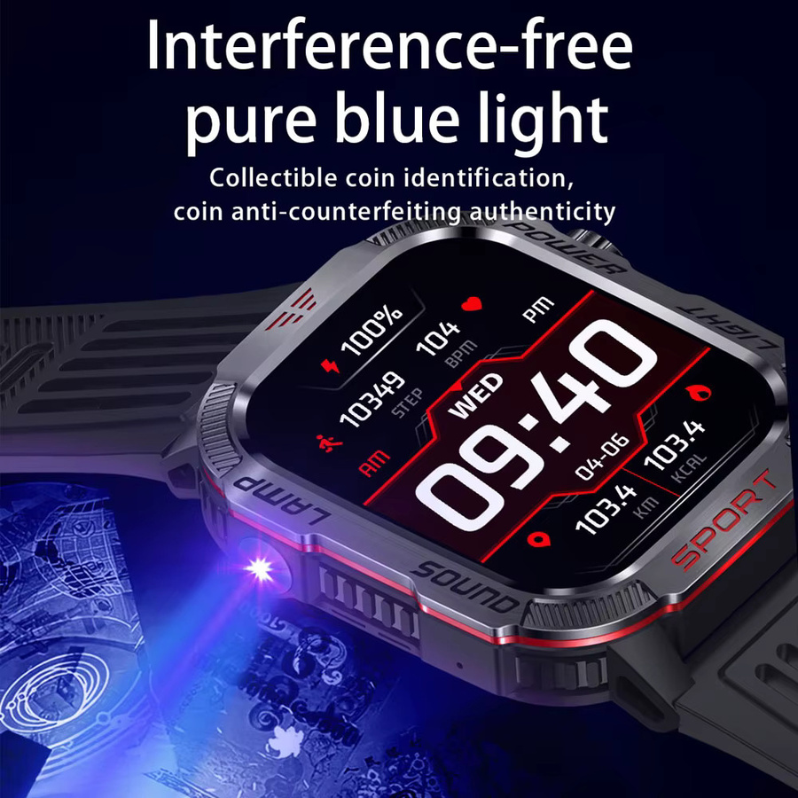 ChiBear GPS Outdoor Sport Smartwatch für Männer mit Bluetooth Anruf Funktion und LED Licht in Schwarz - Bild 4